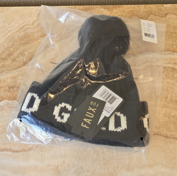 Goldbergh Hodd Faux Fur Beanie Black Cream White - Picture 6 of 12